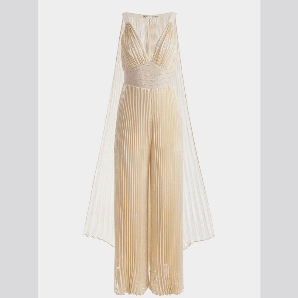 NEW Alice + Olivia Sizes 2, 14 Rosalie Jumpsuit With Detachable Cape, Champagne